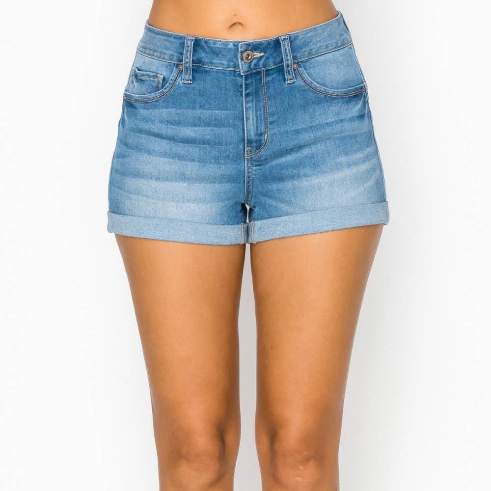 HIGH WAIST PUSH UP DENIM SHORTS IN REPREVE