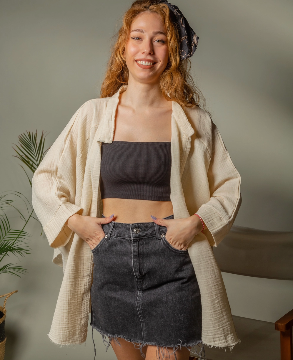 MUSLIN KIMONO PONCHO W/ MOON PHASES